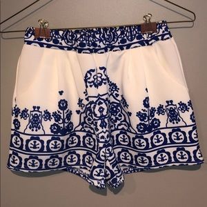 Blue and White Patterned Shorts